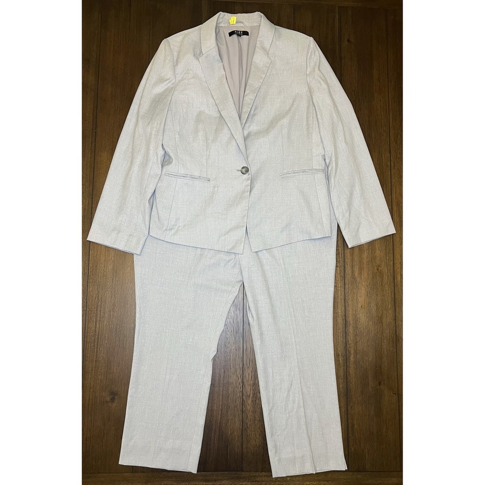 Alex Marie Womens Light‎ Grey Heathered Two Piece Pant Suit Blazer 16 Pants 18